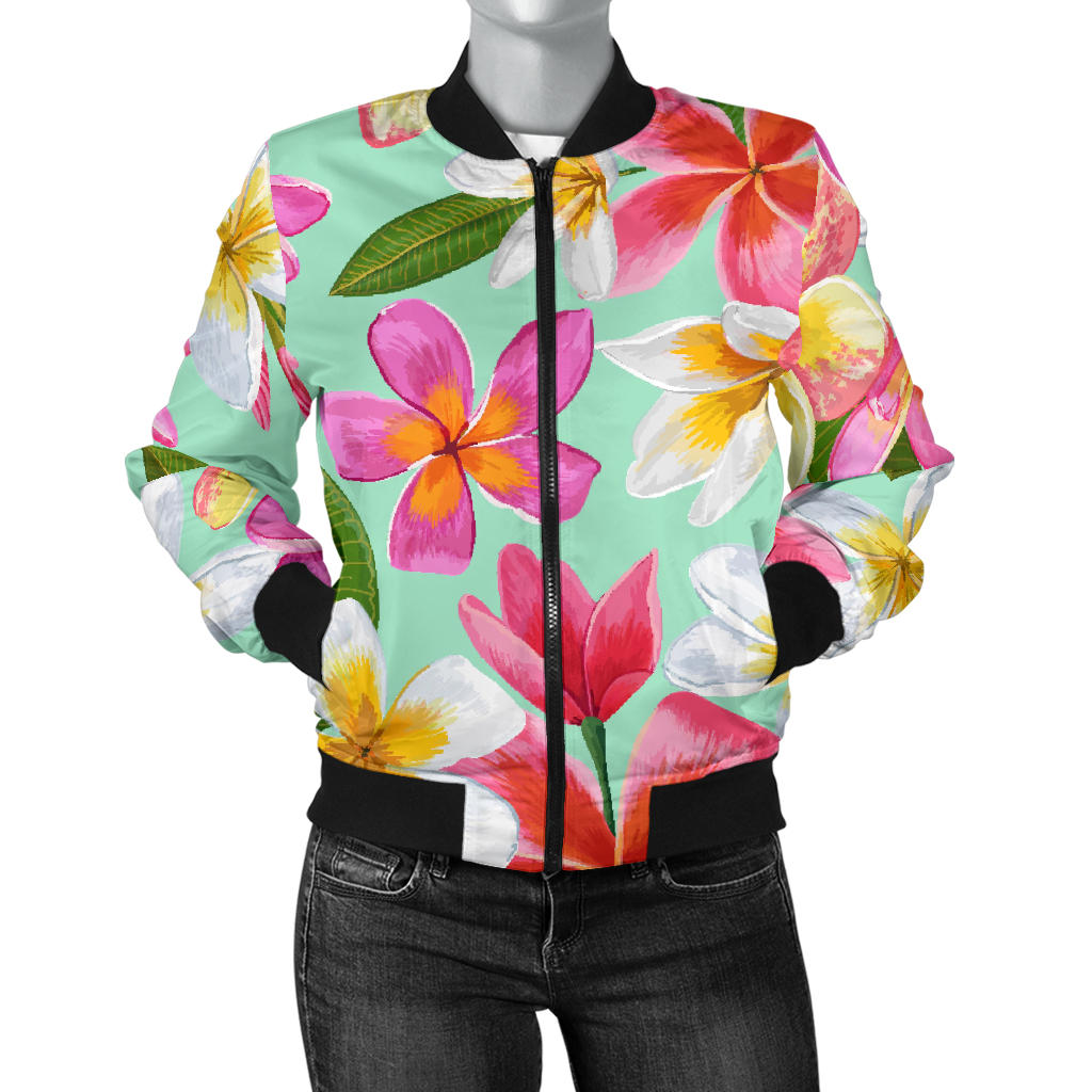 Plumeria Pattern Print Design PM014 Women Bomber Jacket