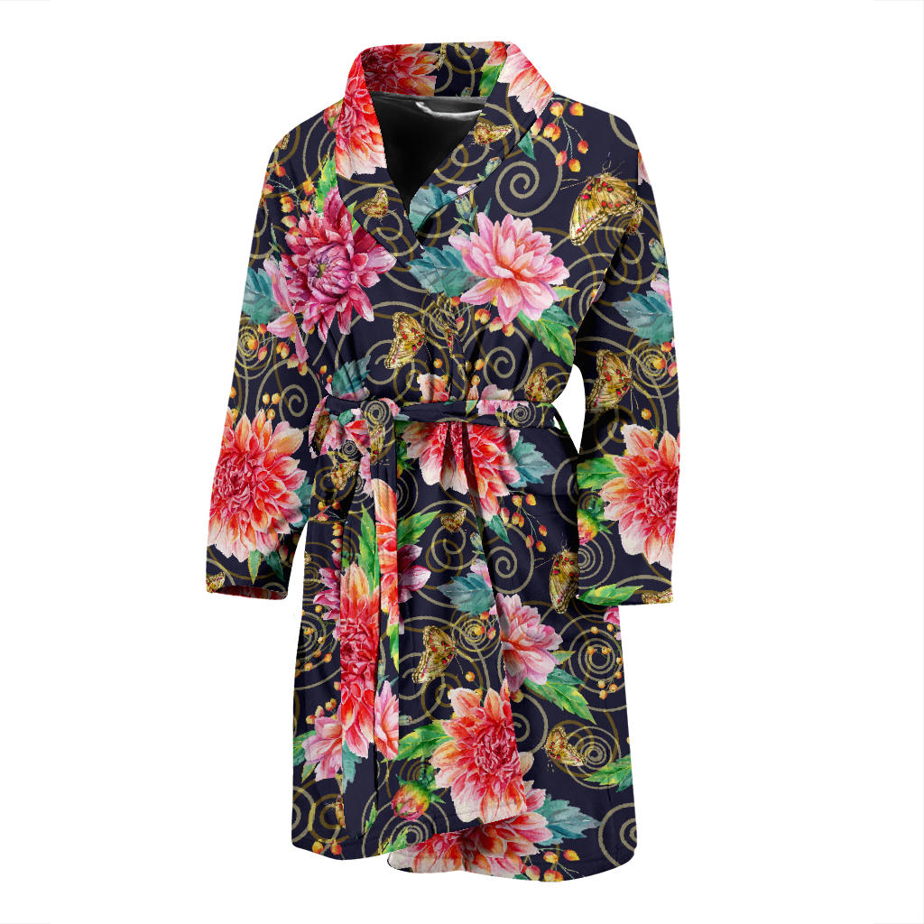 Dahlia Pattern Print Design DH02 Men Bathrobe