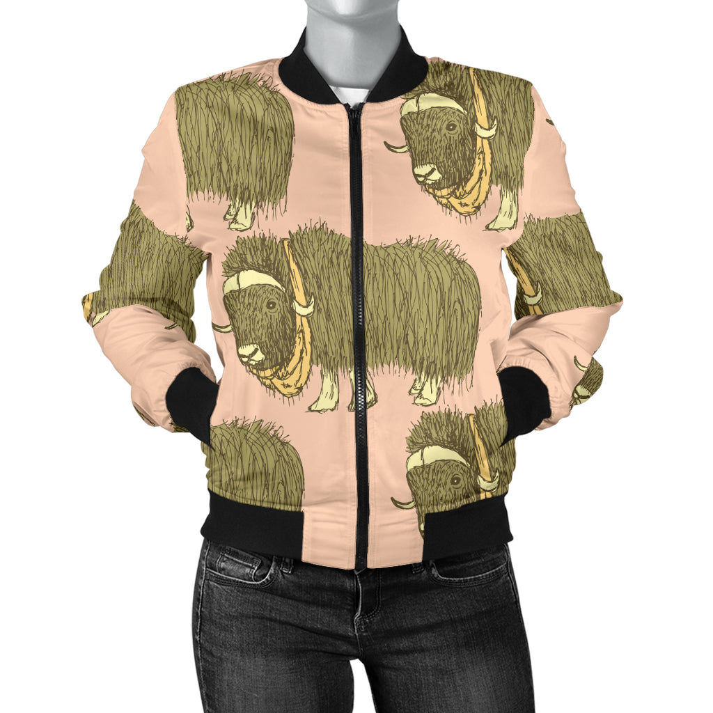 Yak Pattern Print Design 01 Women's Bomber Jacket