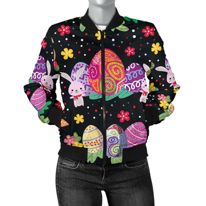 Easter Eggs Pattern Print Design RB06 Women Bomber Jacket