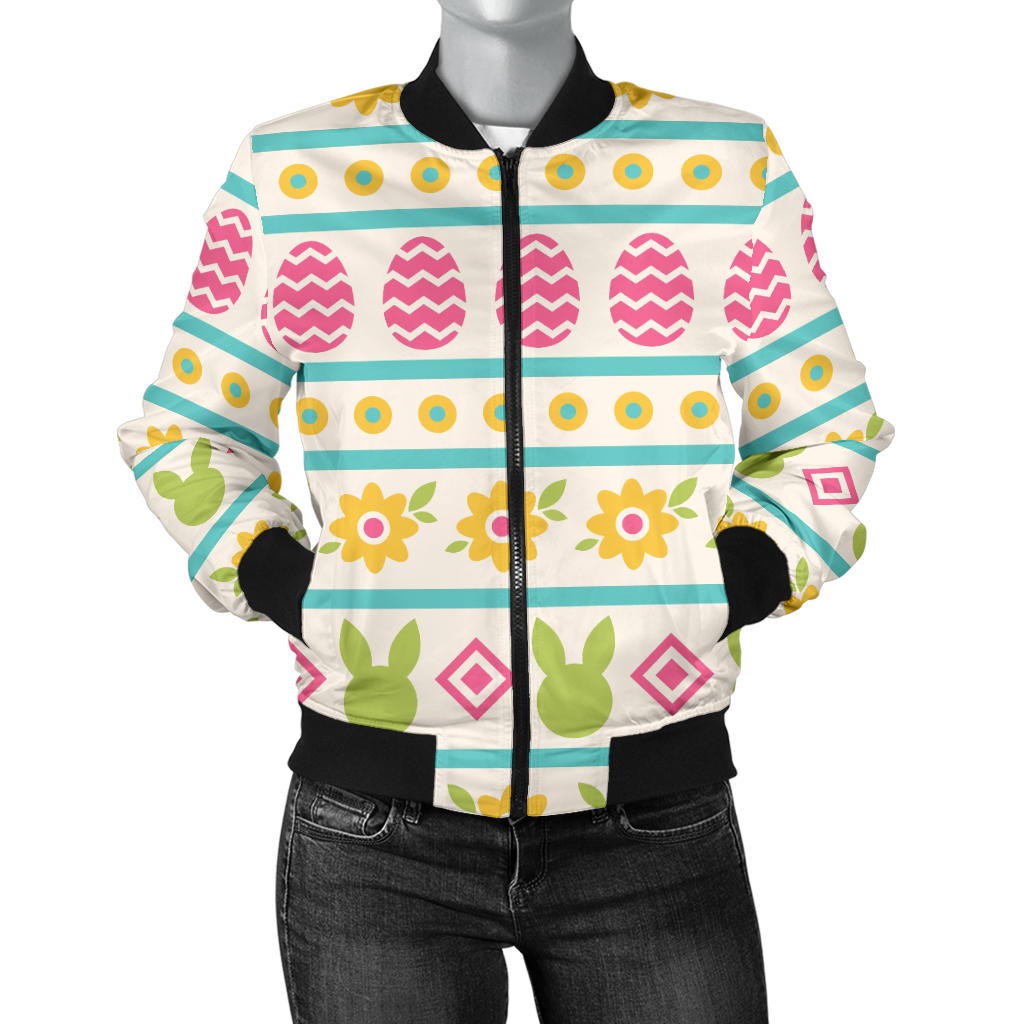 Easter Eggs Pattern Print Design RB016 Women Bomber Jacket