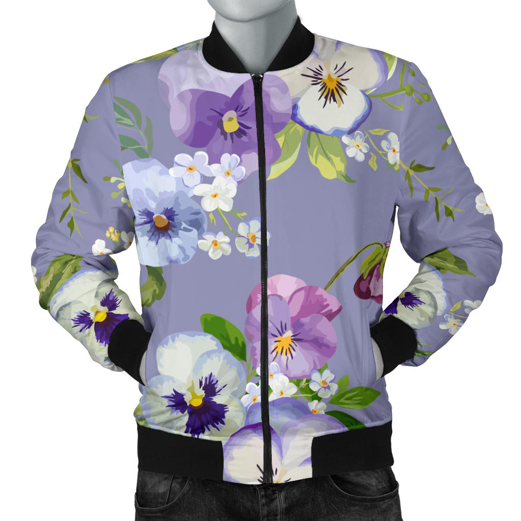 Pansy Pattern Print Design PS05 Men Bomber Jacket