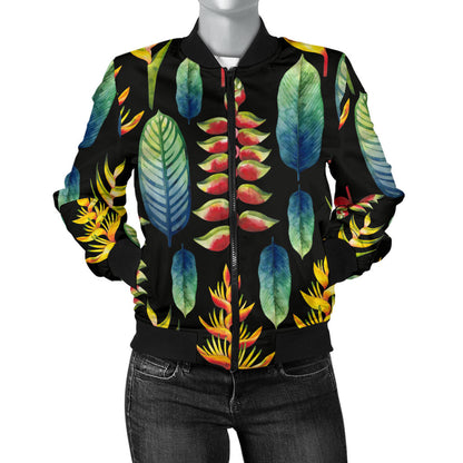Heliconia Pattern Print Design HL03 Women Bomber Jacket