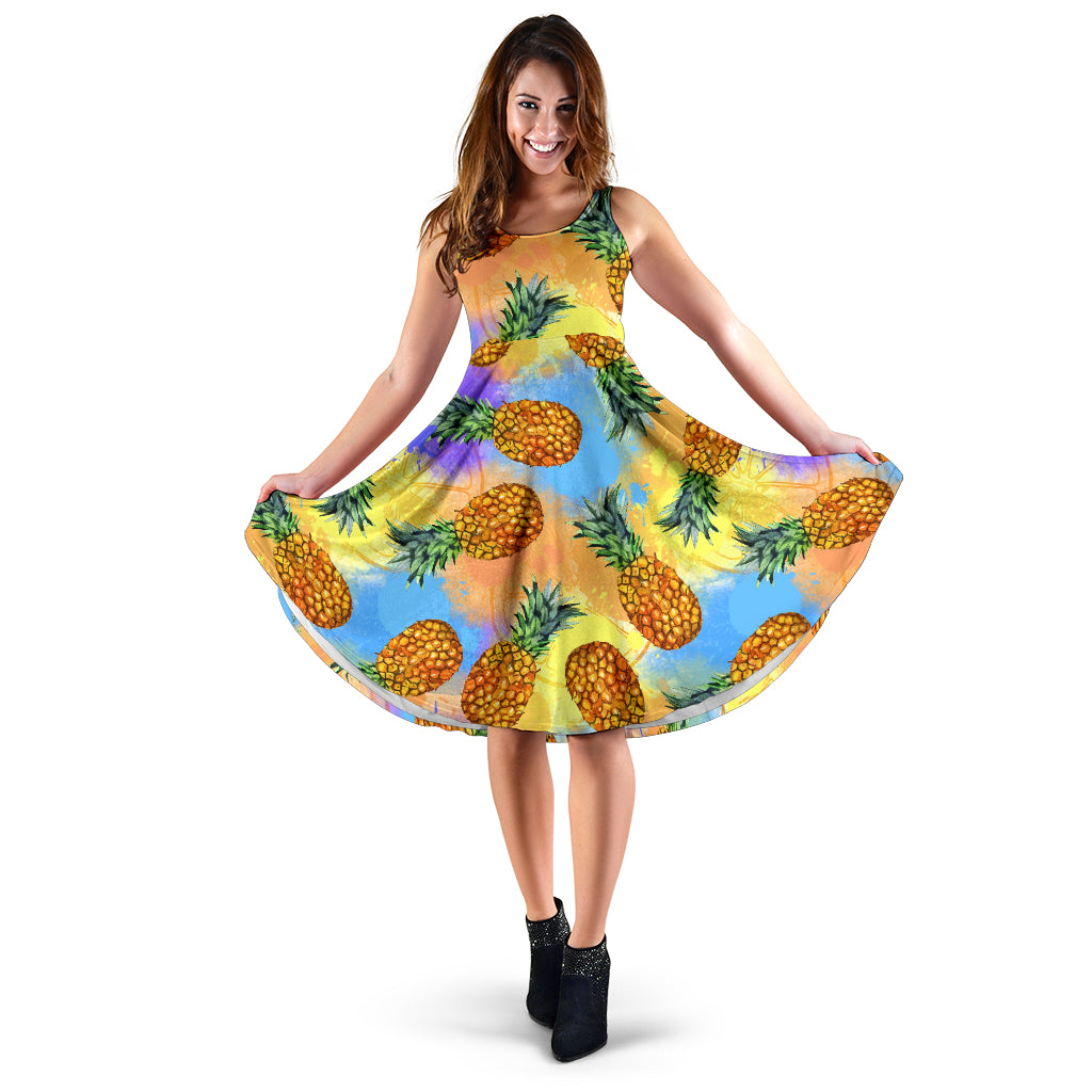 Pineapple Pattern Print Design PP09 Midi Dress