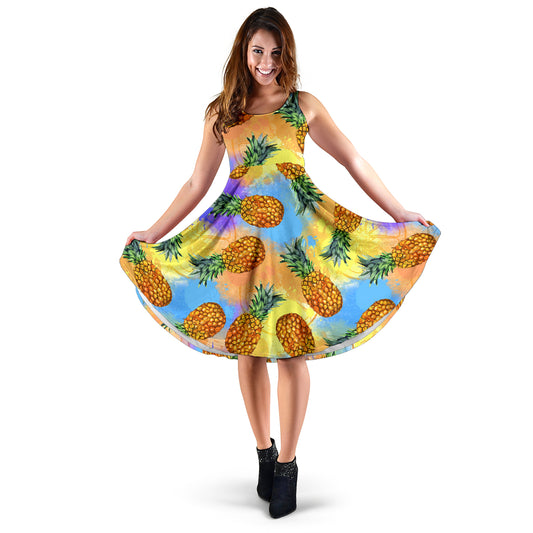 Pineapple Pattern Print Design PP09 Midi Dress
