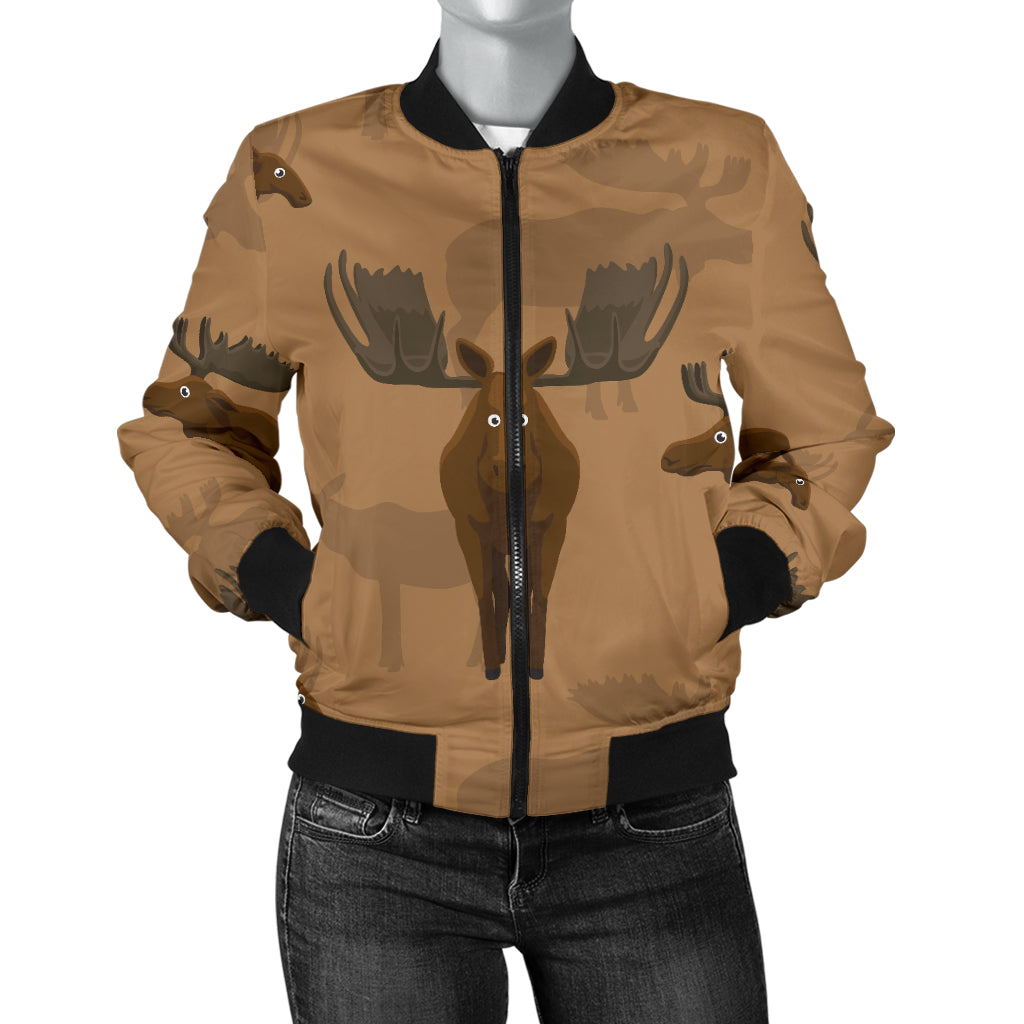 Moose Pattern Print Design 03 Women's Bomber Jacket