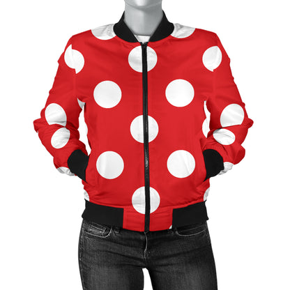 Polka Dot Red Pattern Print Design 04 Women's Bomber Jacket