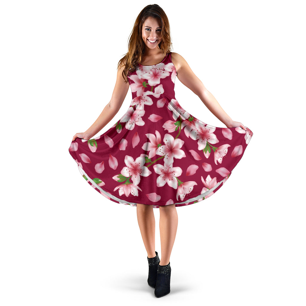 Cherry Blossom Pattern Print Design CB06 Midi Dress