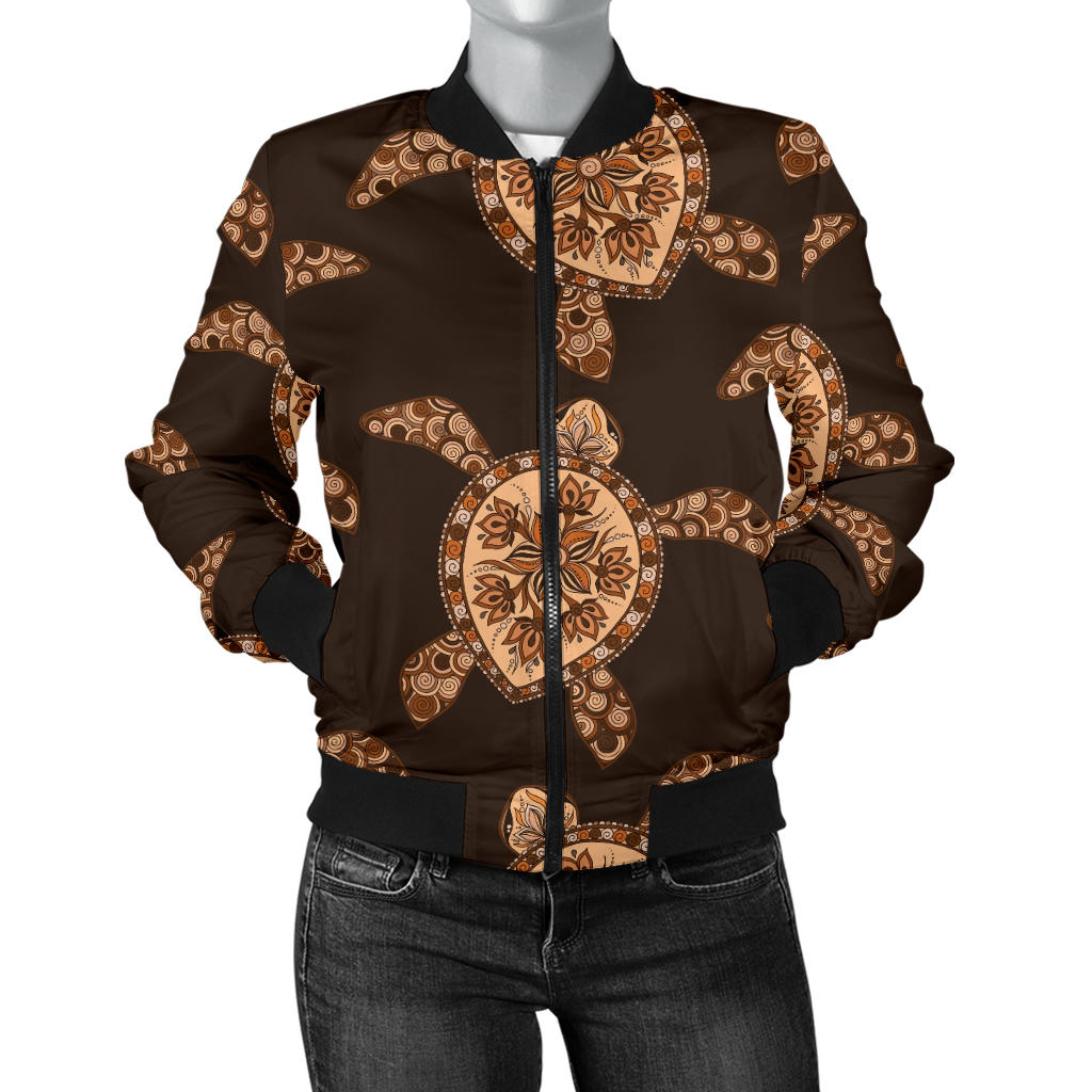 Tribal Sea Turtle Pattern Print Design T09 Women Bomber Jacket