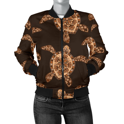 Tribal Sea Turtle Pattern Print Design T09 Women Bomber Jacket
