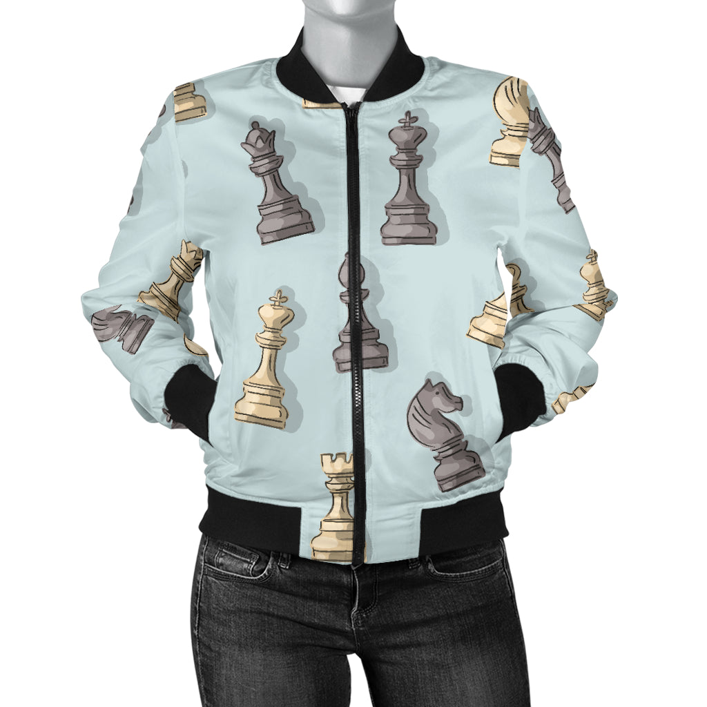 Chess Pattern Print Design 02 Women's Bomber Jacket
