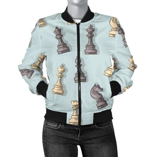 Chess Pattern Print Design 02 Women's Bomber Jacket
