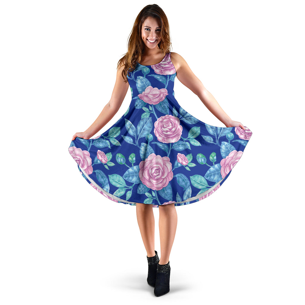 Camellia Pattern Print Design CM05 Midi Dress