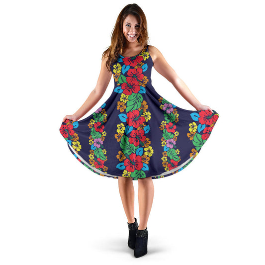 Hawaiian Themed Pattern Print Design H03 Midi Dress