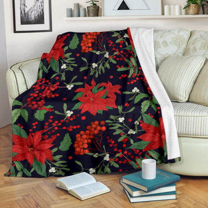 Poinsettia Pattern Print Design POT02 Fleece Blanket