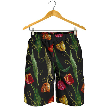 Tulip Embroidered Pattern Print Design TP01 Mens Shorts
