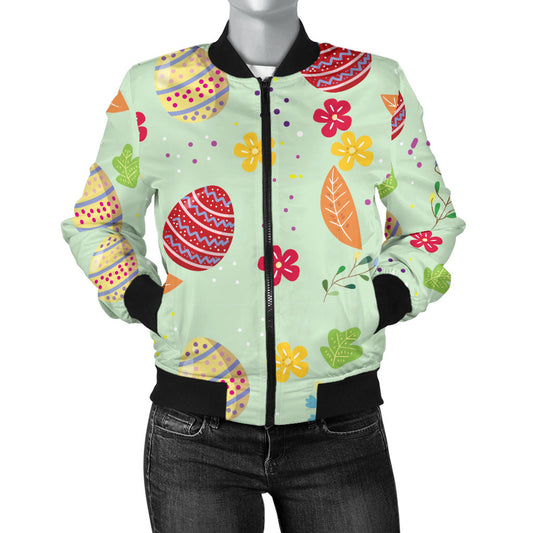 Easter Eggs Pattern Print Design RB07 Women Bomber Jacket