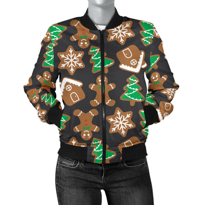 Gingerbread Pattern Print Design 02 Women's Bomber Jacket