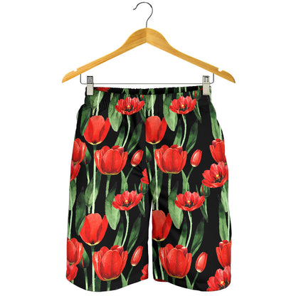 Tulip Red Pattern Print Design TP03 Mens Shorts