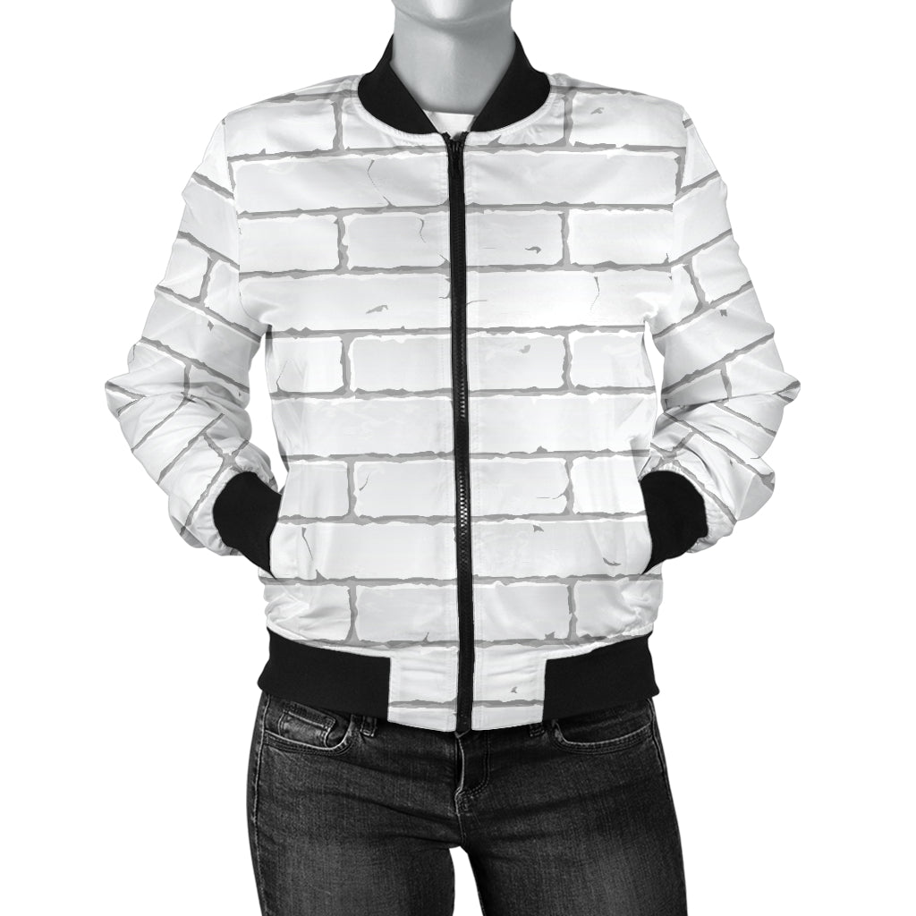 Brick White Pattern Print Design 03 Women's Bomber Jacket