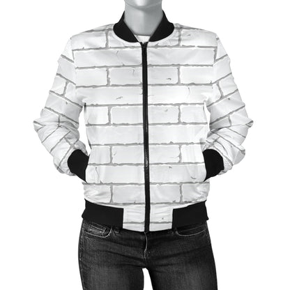 Brick White Pattern Print Design 03 Women's Bomber Jacket