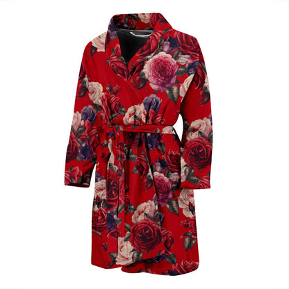 Rose Red Pattern Print Design RO07 Men Bathrobe