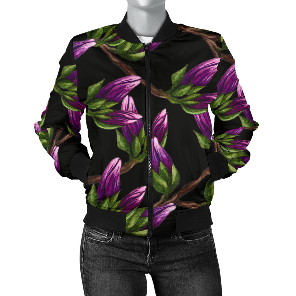 Magnolia Pattern Print Design MAG010 Women Bomber Jacket