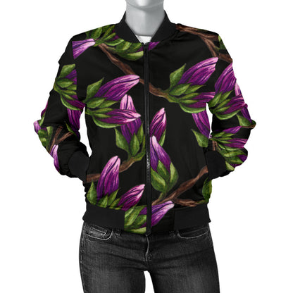 Magnolia Pattern Print Design MAG010 Women Bomber Jacket