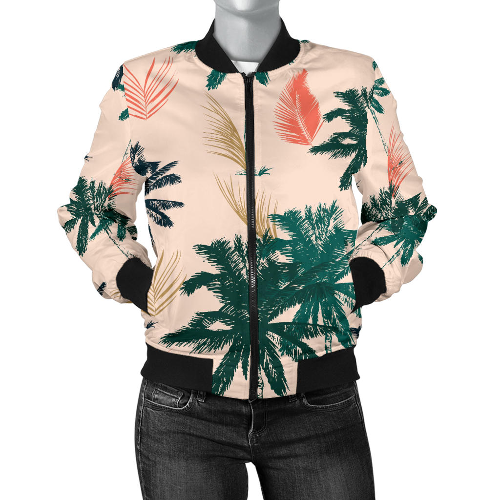 Palm Tree Pattern Print Design PT014 Women Bomber Jacket