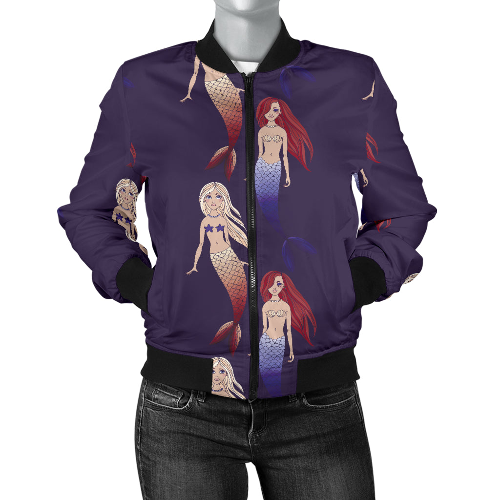 Mermaid Pattern Print Design 02 Women's Bomber Jacket