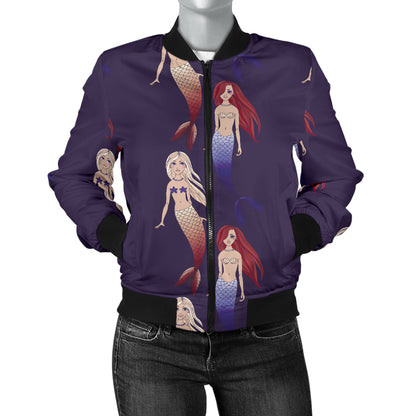 Mermaid Pattern Print Design 02 Women's Bomber Jacket