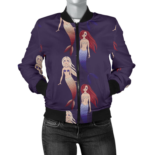 Mermaid Pattern Print Design 02 Women's Bomber Jacket