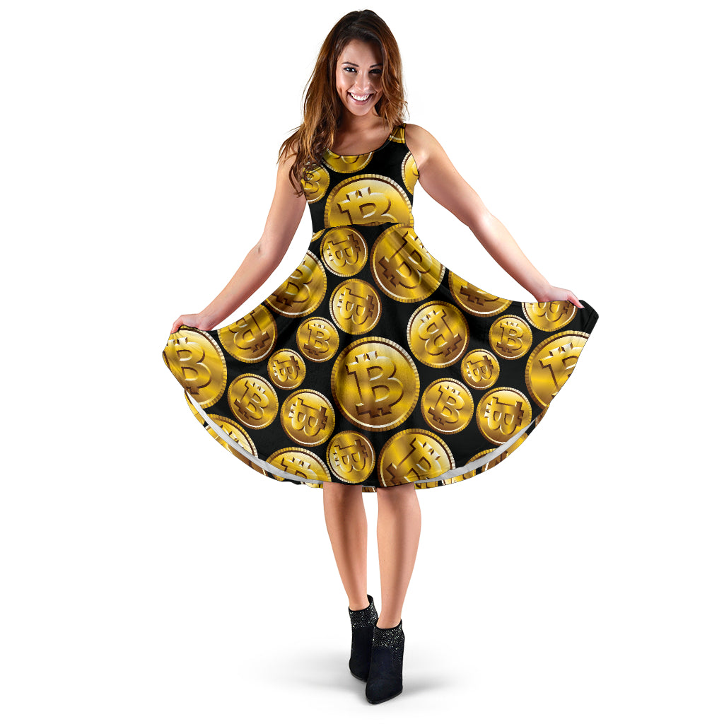 Bitcoin Pattern Print Design DO05 Midi Dress