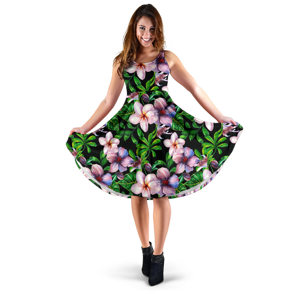 Plumeria Pattern Print Design PM01 Midi Dress
