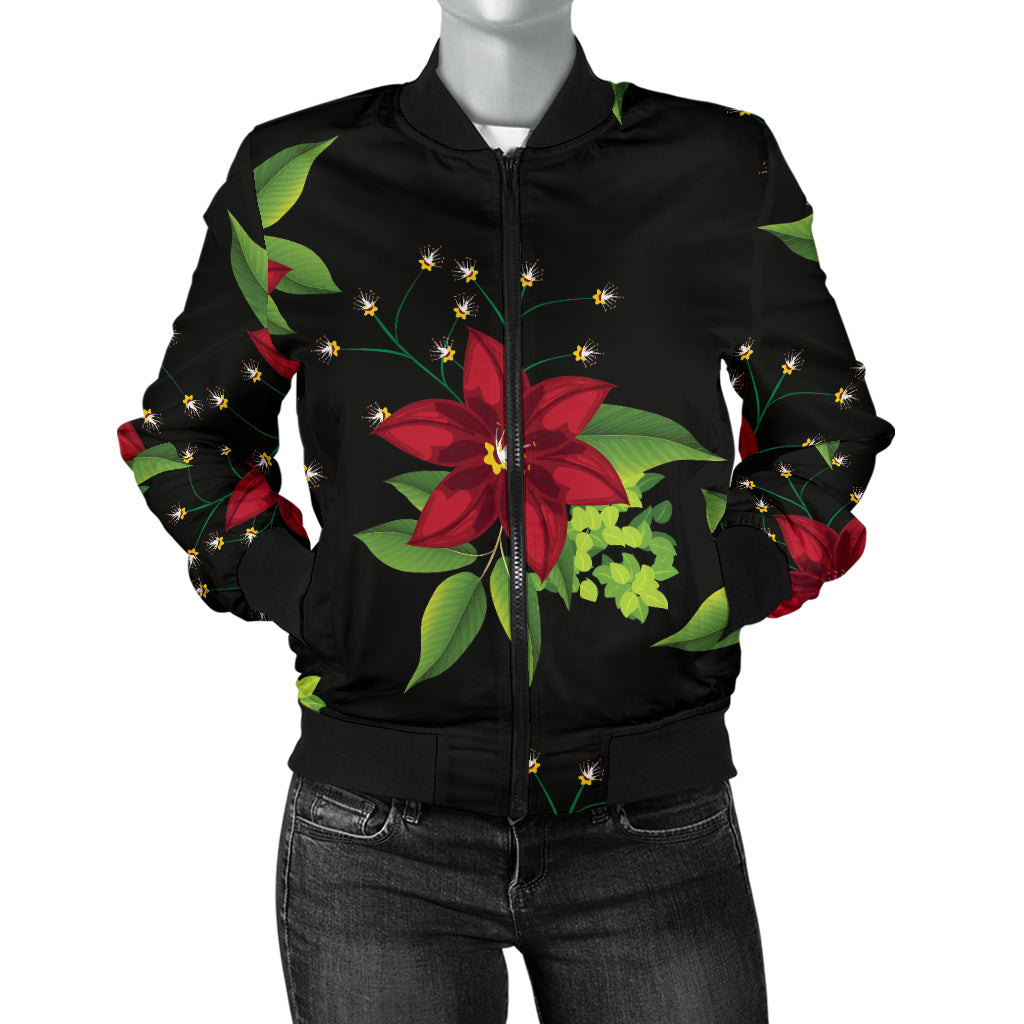 Poinsettia Pattern Print Design A01 Women's Bomber Jacket