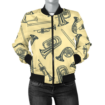 Tuba Pattern Print Design 01 Women's Bomber Jacket
