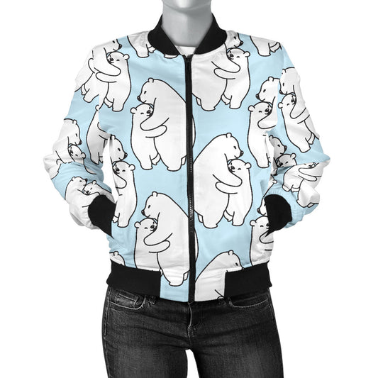 Polar Bear Pattern Print Design PB08 Women Bomber Jacket