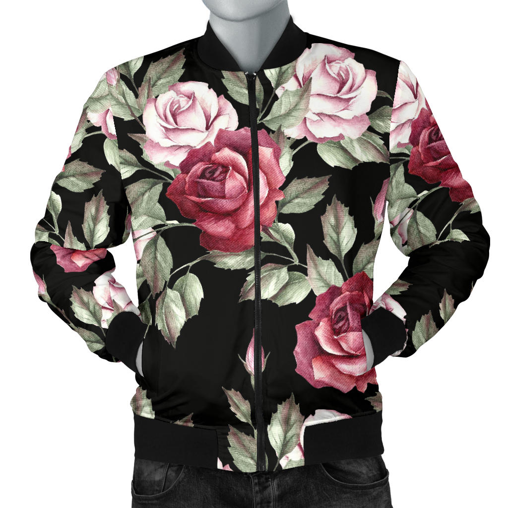 Rose Red Pink Pattern Print Design RO03 Men Bomber Jacket