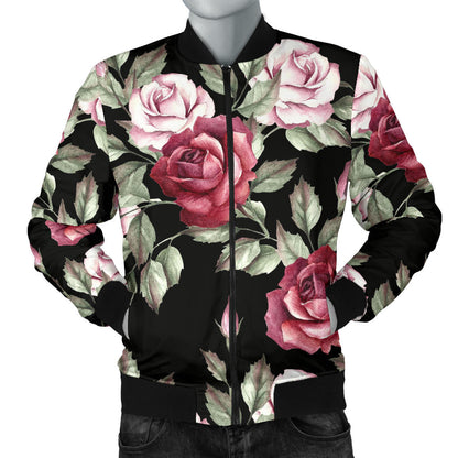 Rose Red Pink Pattern Print Design RO03 Men Bomber Jacket