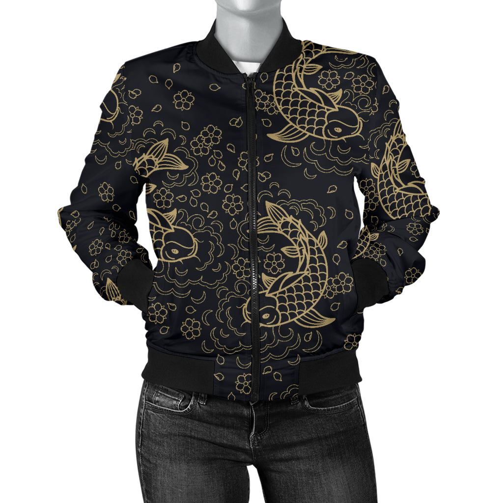 KOI Fish Pattern Print Design 02 Women's Bomber Jacket