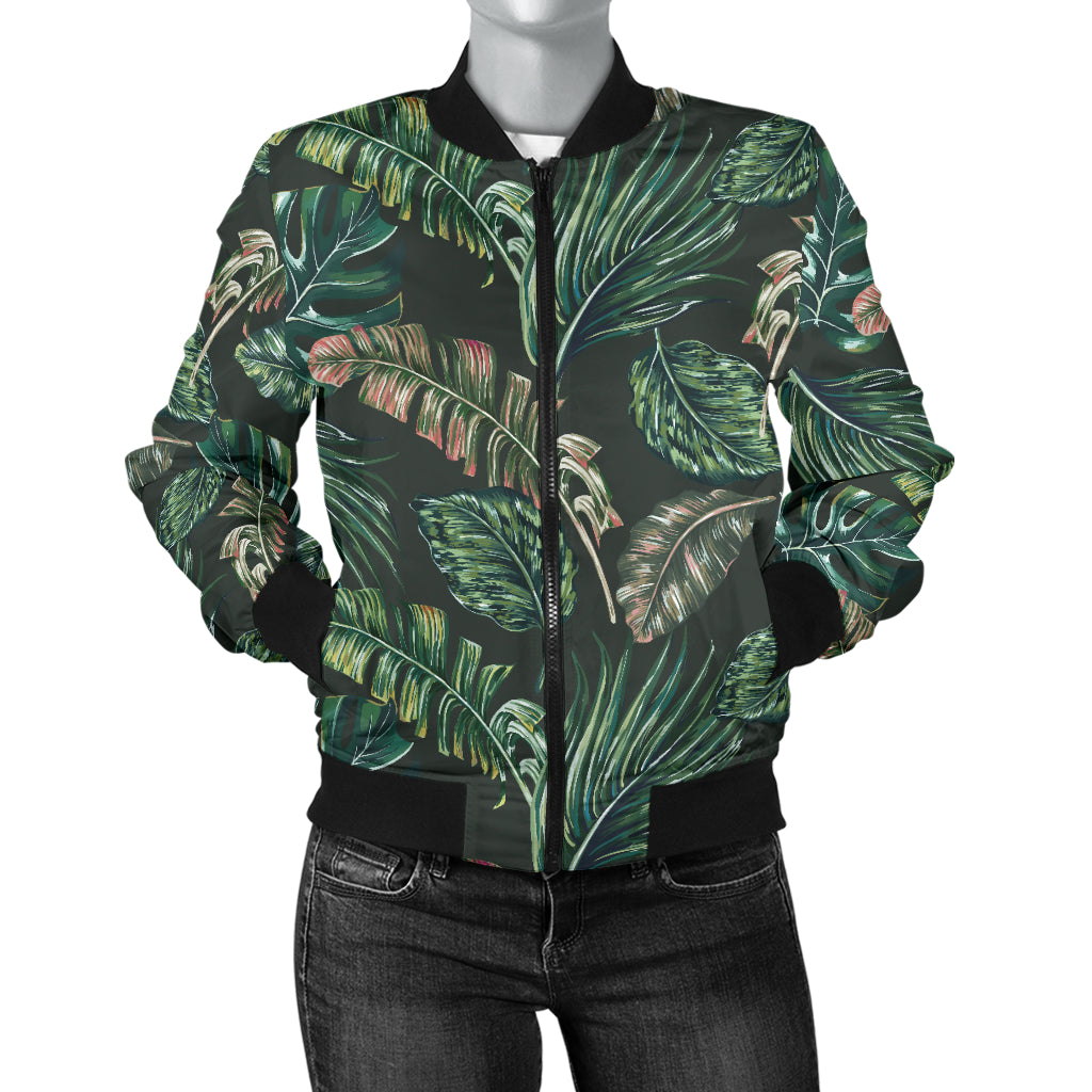 Banana Leaf Pattern Print Design 05 Women's Bomber Jacket