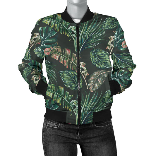 Banana Leaf Pattern Print Design 05 Women's Bomber Jacket