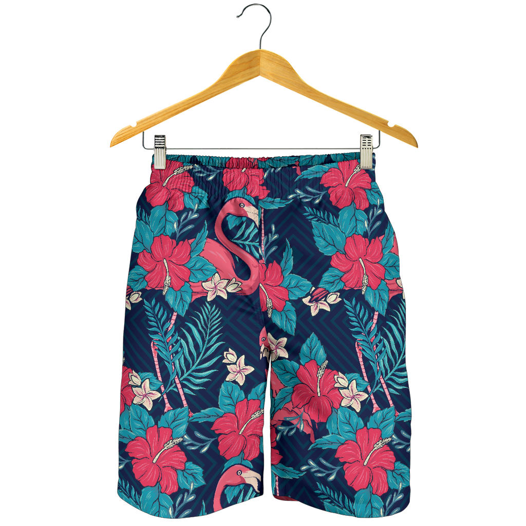 Flamingo Red Hibiscus Pattern Mens Shorts