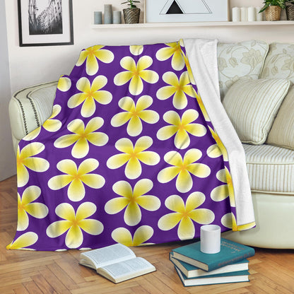 Yellow Plumeria Pattern Print Design PM05 Fleece Blanket