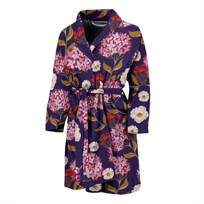 Hydrangea Pattern Print Design HD010 Men Bathrobe