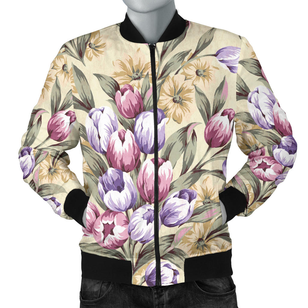 Tulip Pattern Print Design TP04 Men Bomber Jacket