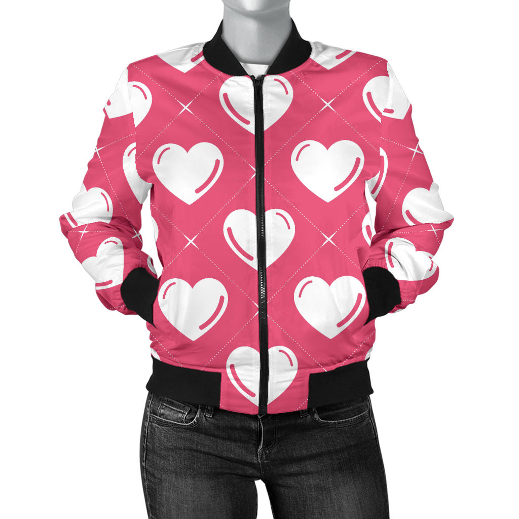 Heart Pattern Print Design HE07 Women Bomber Jacket