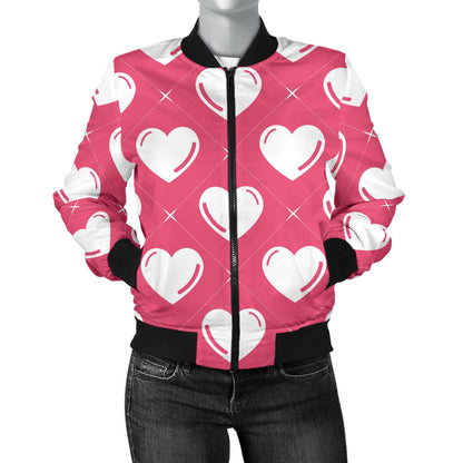 Heart Pattern Print Design HE07 Women Bomber Jacket