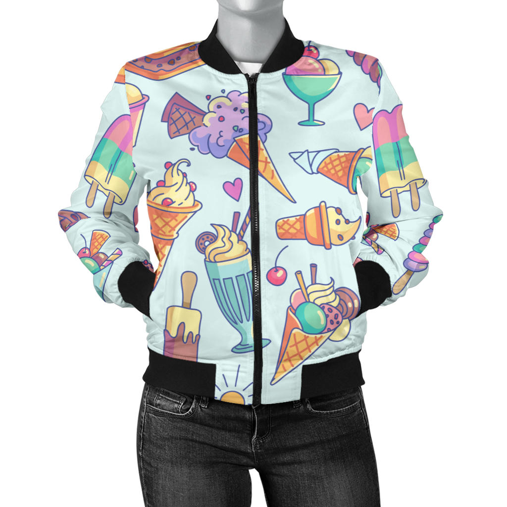 Ice Cream Pattern Print Design IC02 Women Bomber Jacket