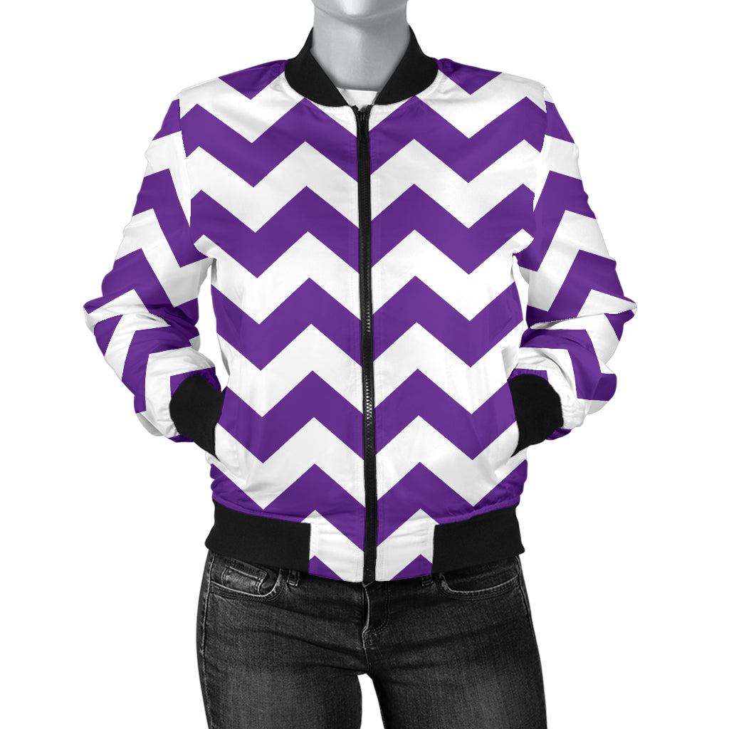 Chevron Purple Pattern Print Design 03 Women's Bomber Jacket